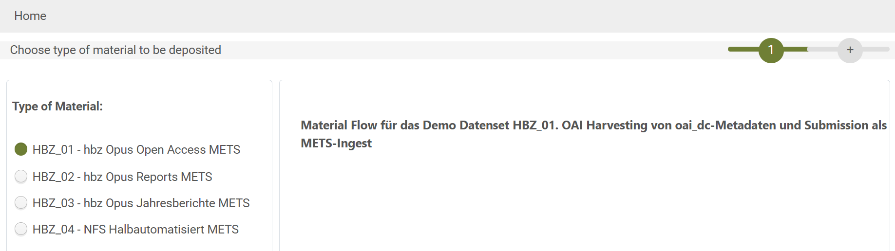 Screenshot: Type of Material (Material Flow) in Rosetta auswählen
