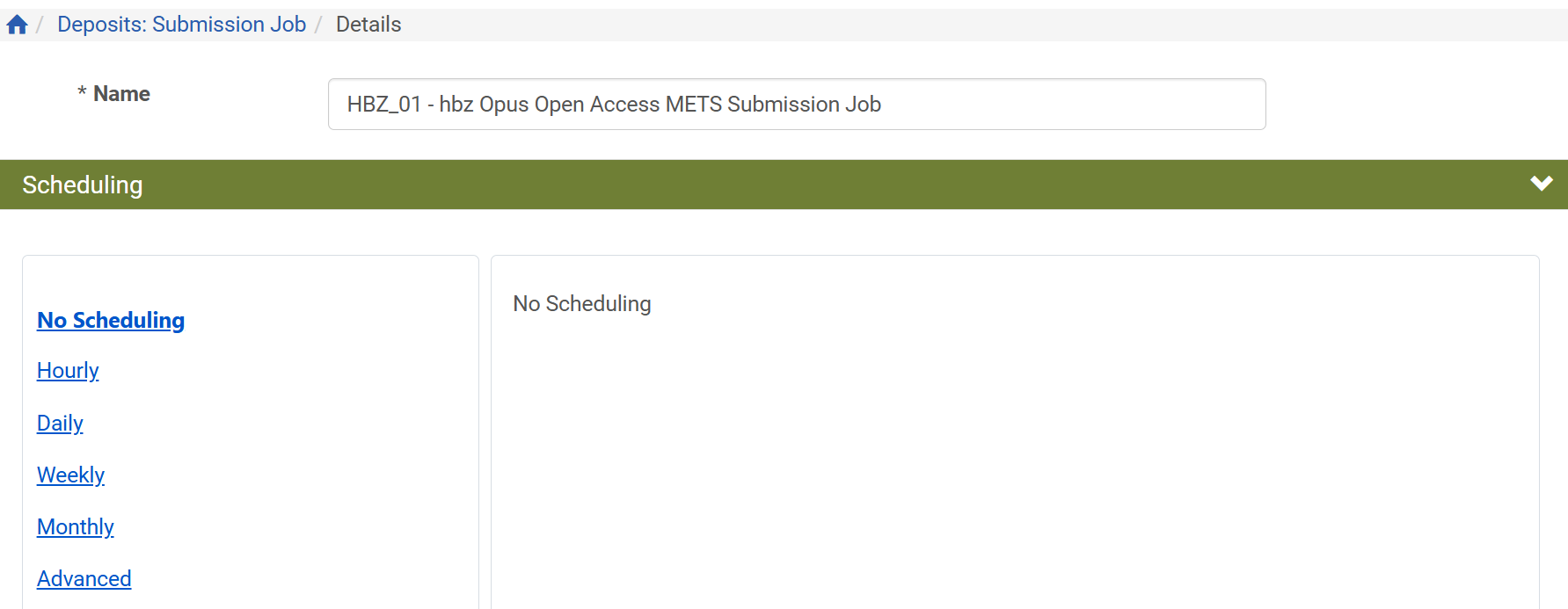 Screenshot: Scheduling Submission Job Formular in Rosetta