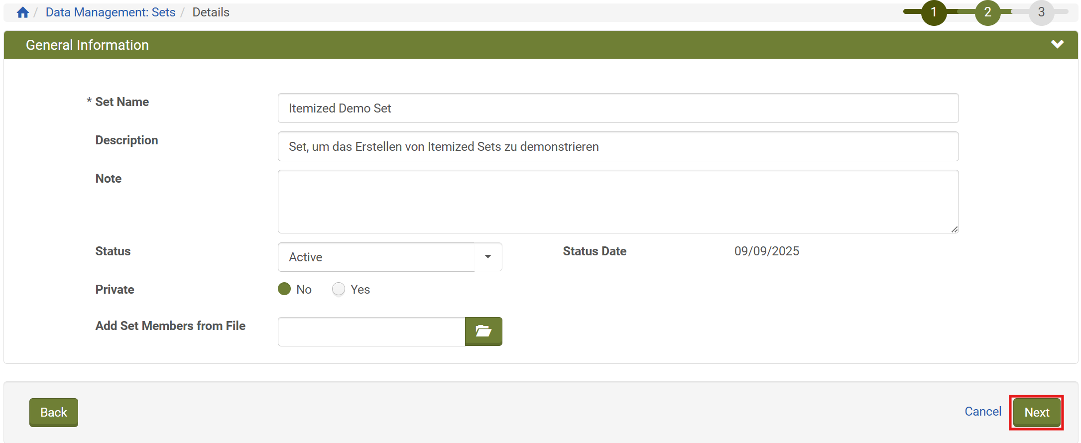 Itemized Set: General Details