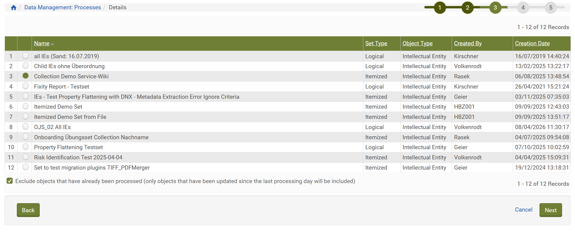 Screenshot: Set Auswahl