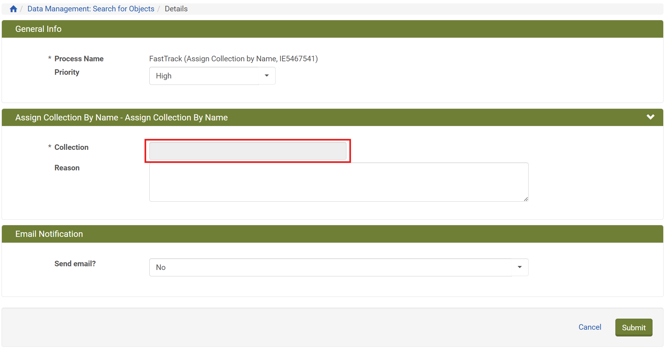 Screenshot: Collection Feld