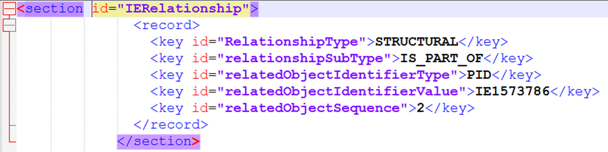 Screenshot: METS der Child-IE mit IE PID der Parent-IE