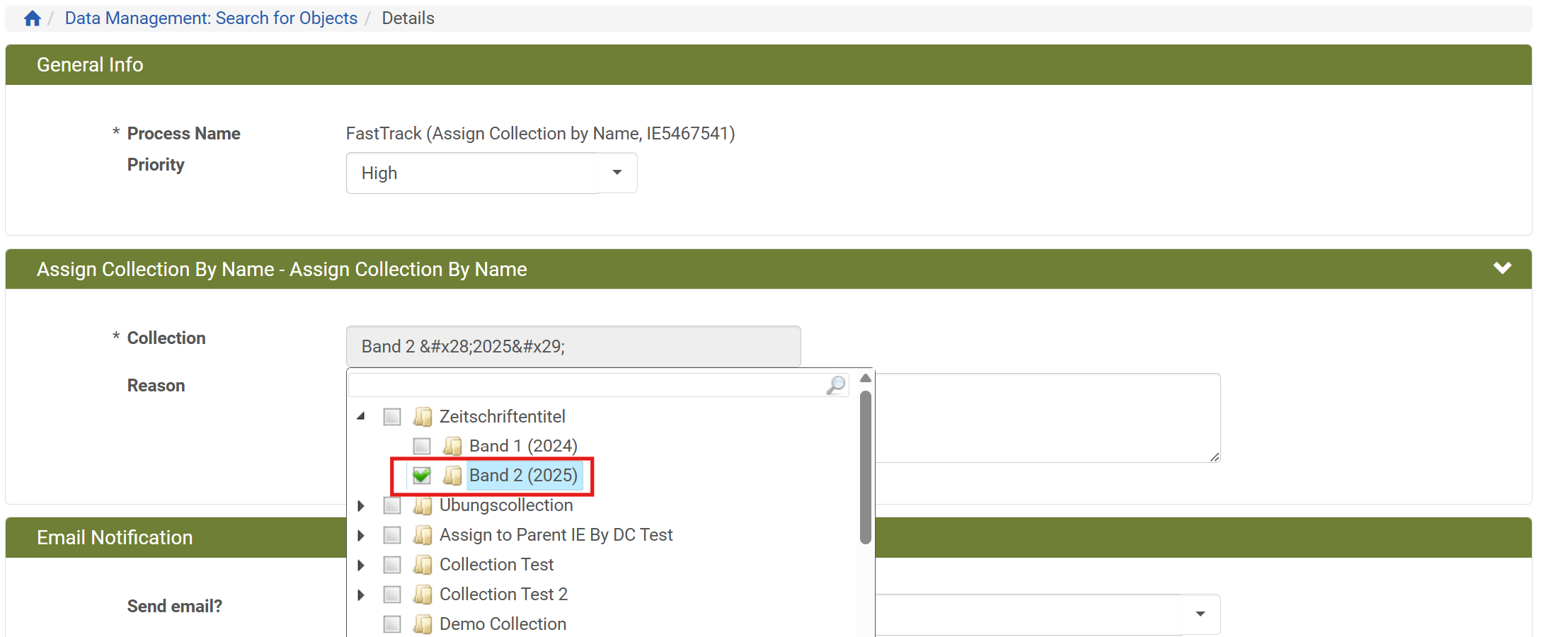 Screenshot: Collection auswählen