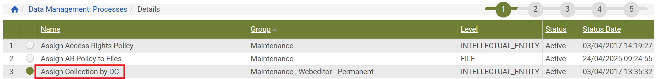 Screenshot: Assign Collection by DC Process