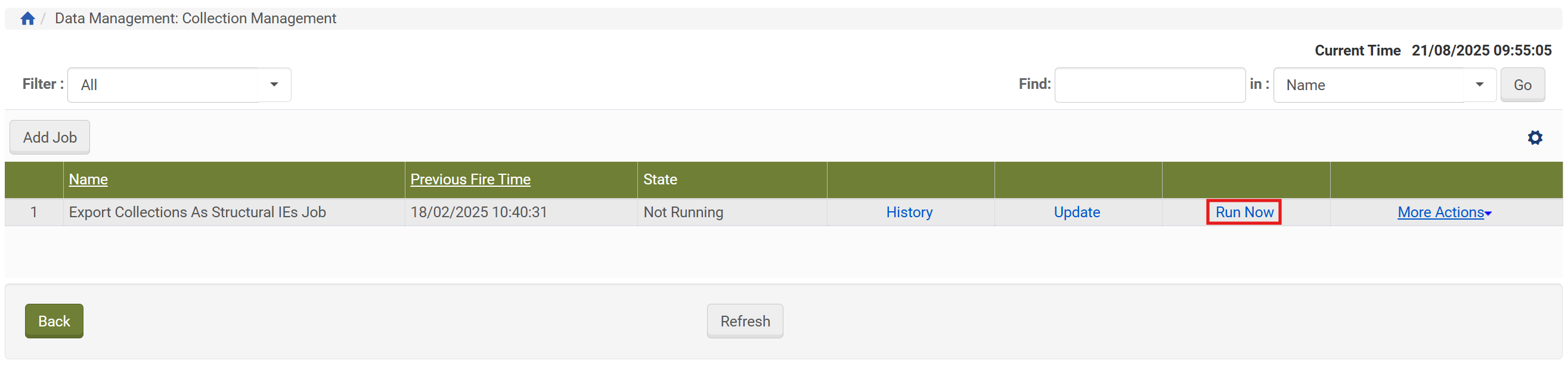 Screenshot: Run Now anklicken