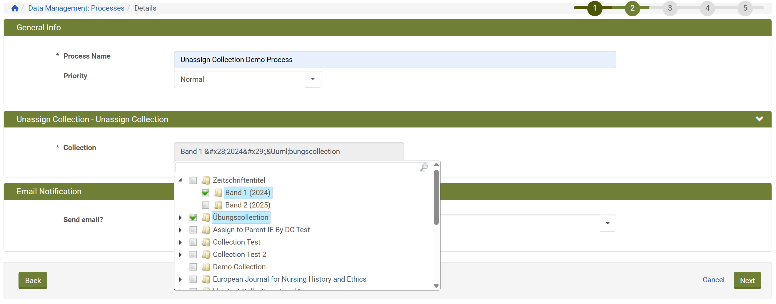 Screenshot: Collection auswählen
