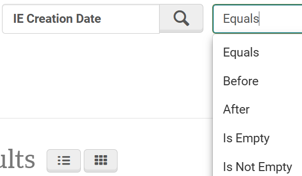 Screenshot: Eingrenzungen IE Creation Date