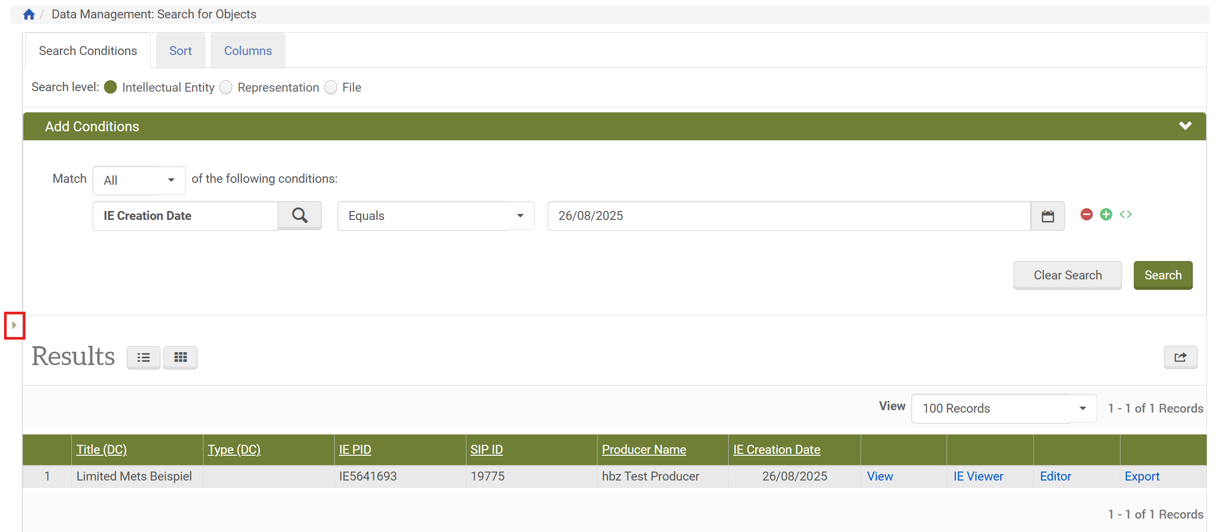 Screenshot: Facetten aufklappen