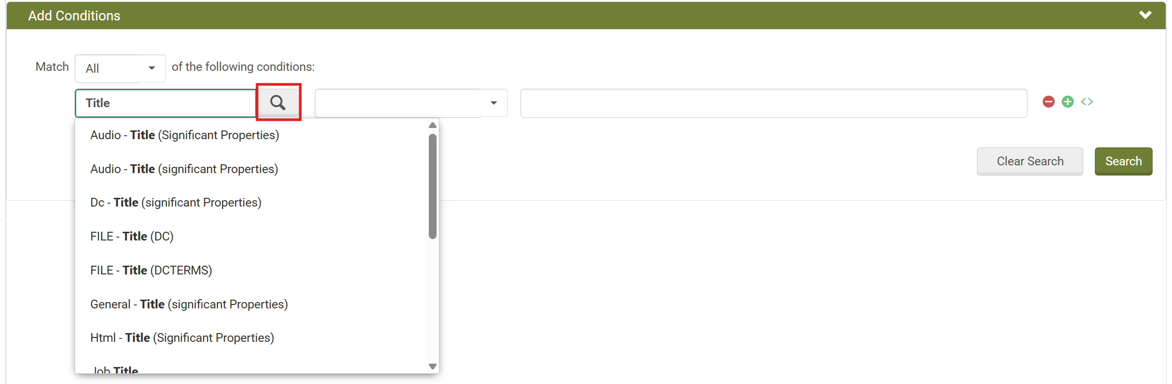 Screenshot: Suchparameter