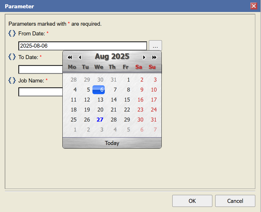 Screenshot: Report Parameter eingeben