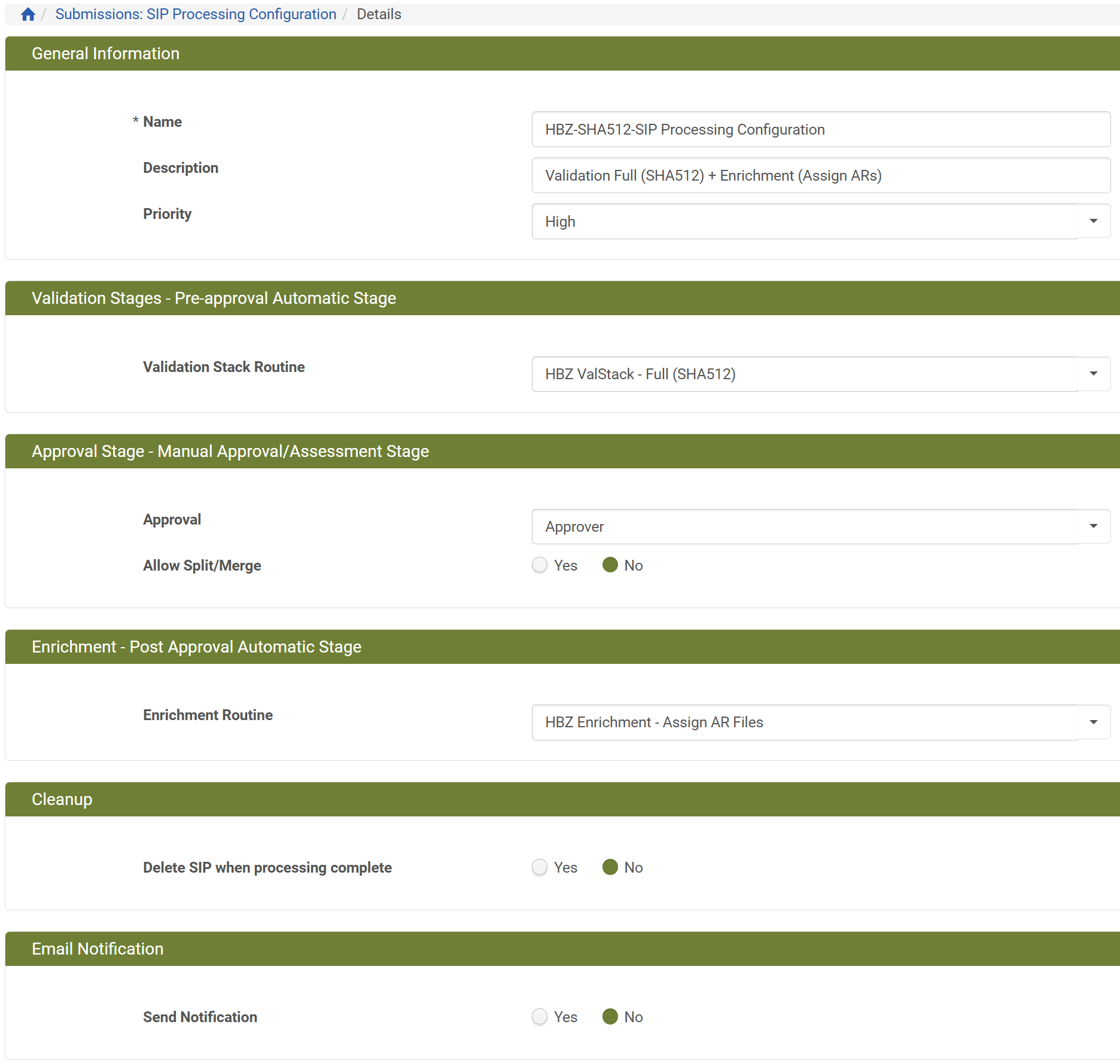 SIP Processing Configuration Details