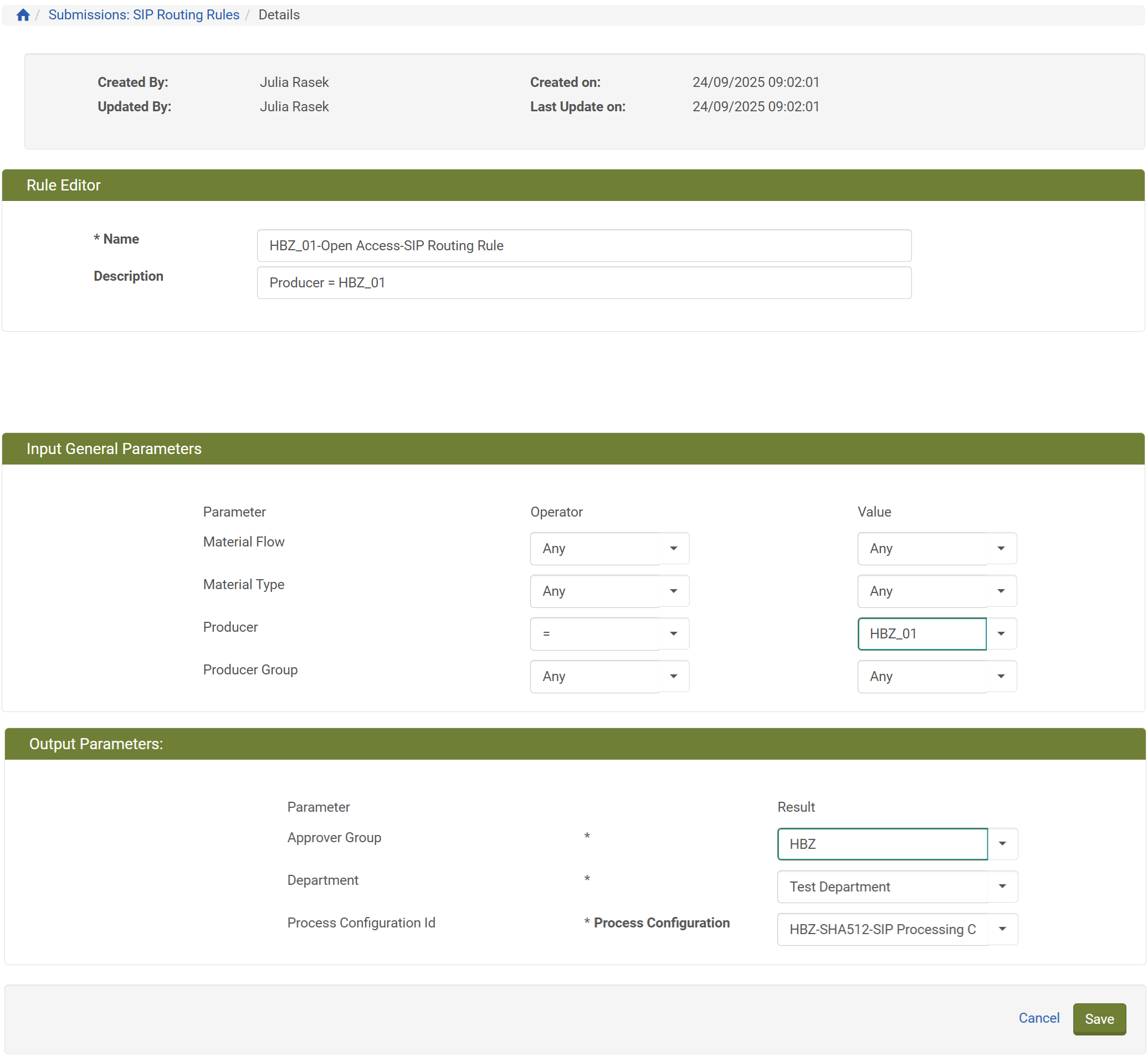 SIP Routing Rules Details