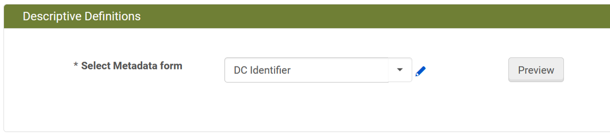 Screenshot: Material Flow Konfiguration: Metadata Form in Rosetta auswählen