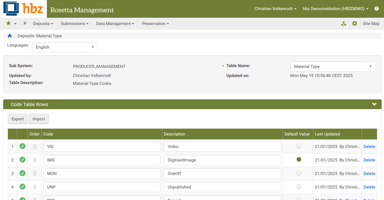 Screenshot: Anlegen eines neuen Material Flow Types in Rosetta