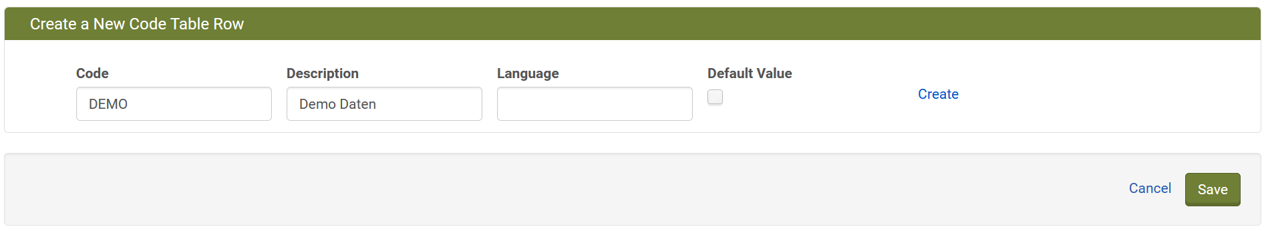 Screenshot: Create a New Table Row in Rosetta