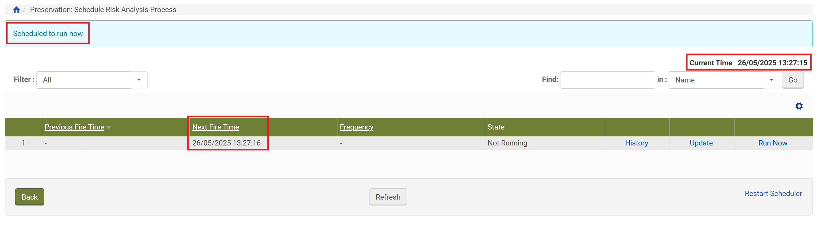 Ansicht nach Klick auf Run Now